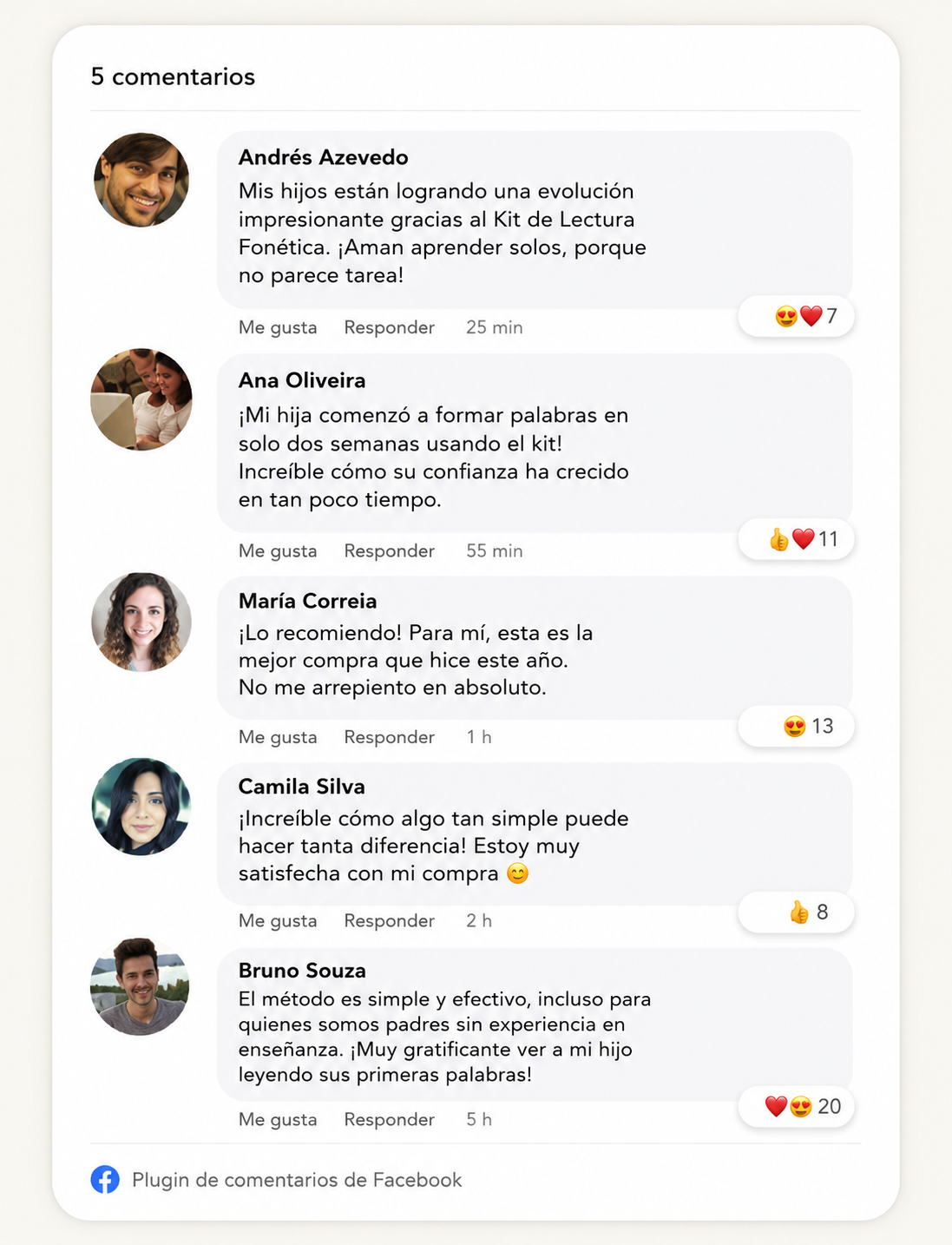 Comentarios y testimonios de Facebook